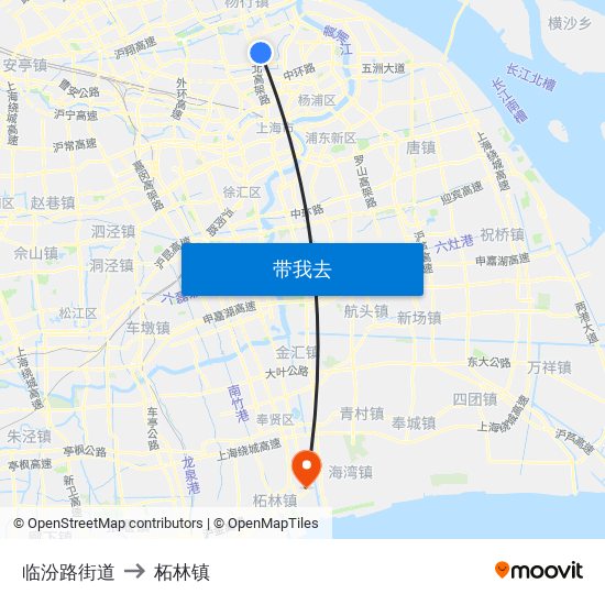 临汾路街道 to 柘林镇 map