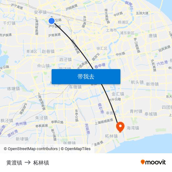 黄渡镇 to 柘林镇 map