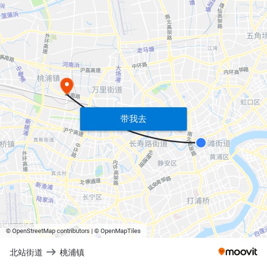 北站街道 to 桃浦镇 map