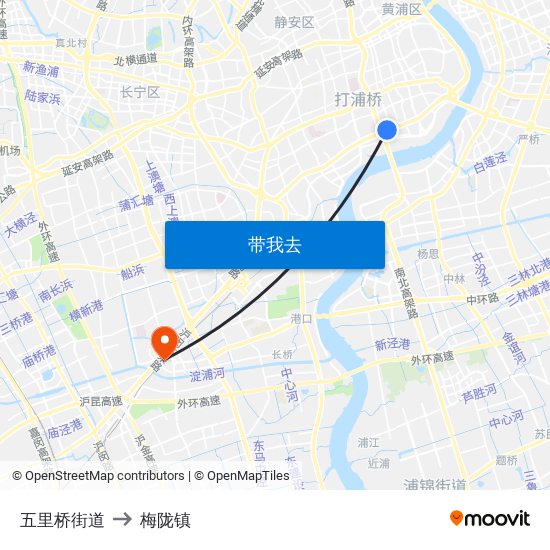 五里桥街道 to 梅陇镇 map