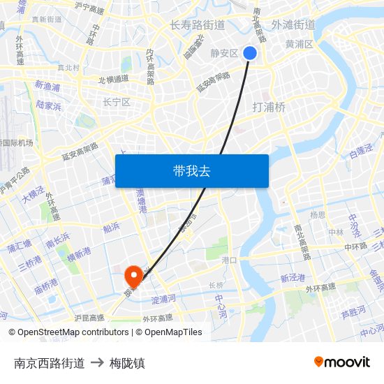 南京西路街道 to 梅陇镇 map