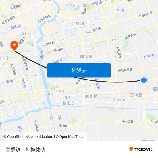 宣桥镇 to 梅陇镇 map