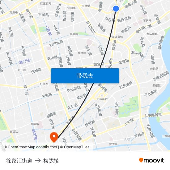 徐家汇街道 to 梅陇镇 map