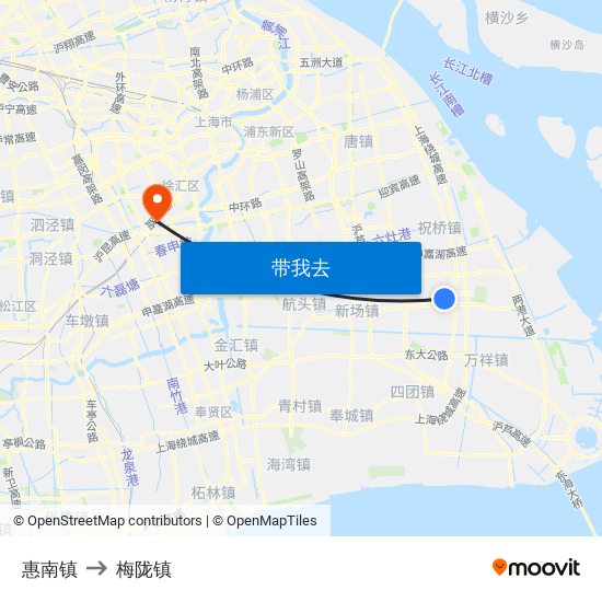 惠南镇 to 梅陇镇 map