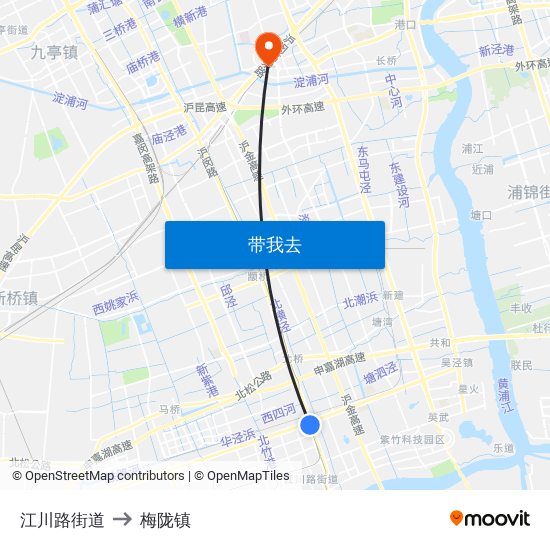 江川路街道 to 梅陇镇 map