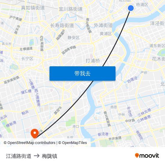 江浦路街道 to 梅陇镇 map