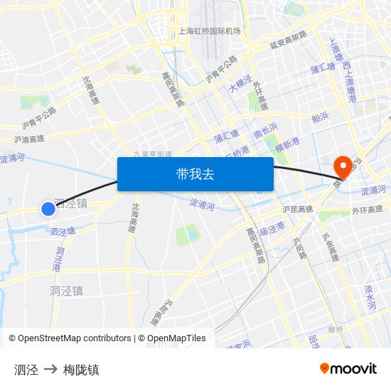 泗泾 to 梅陇镇 map