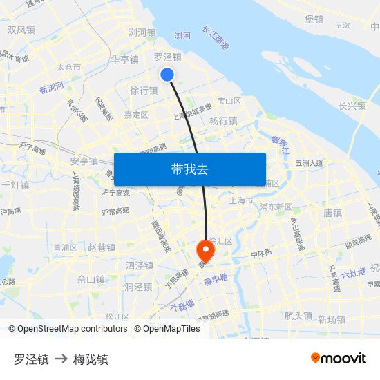 罗泾镇 to 梅陇镇 map