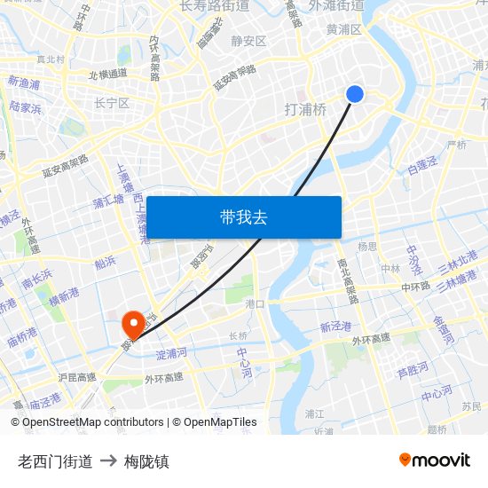 老西门街道 to 梅陇镇 map