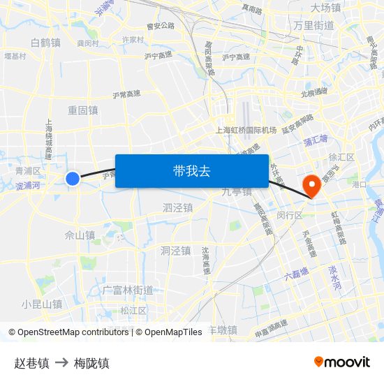 赵巷镇 to 梅陇镇 map