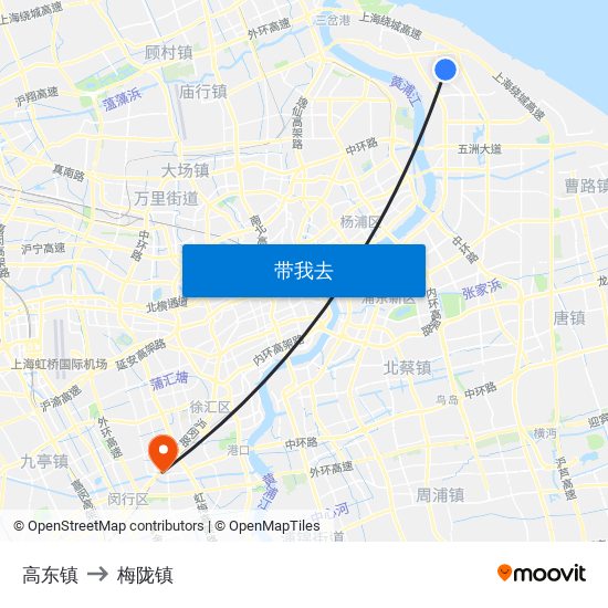 高东镇 to 梅陇镇 map