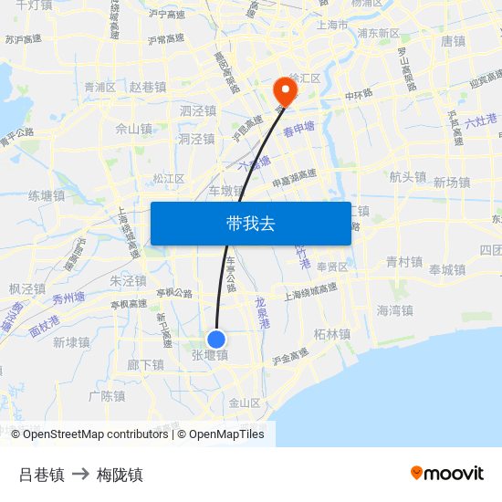 吕巷镇 to 梅陇镇 map