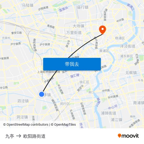 九亭 to 欧阳路街道 map