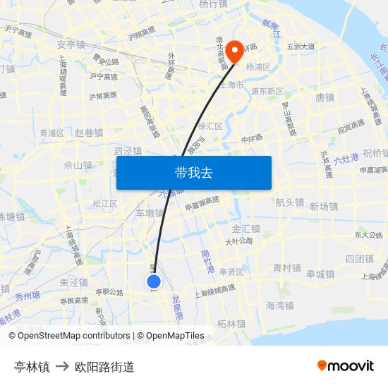 亭林镇 to 欧阳路街道 map