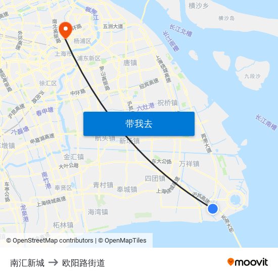南汇新城 to 欧阳路街道 map