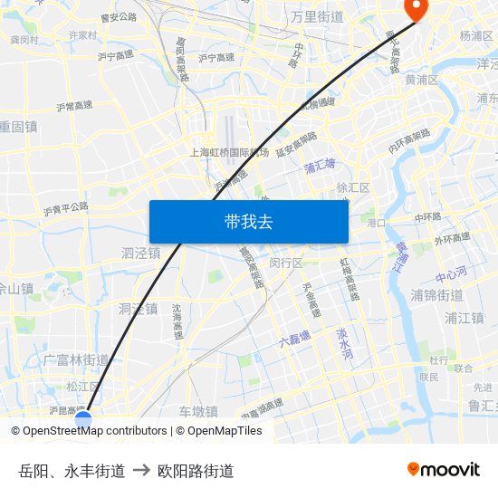 岳阳、永丰街道 to 欧阳路街道 map