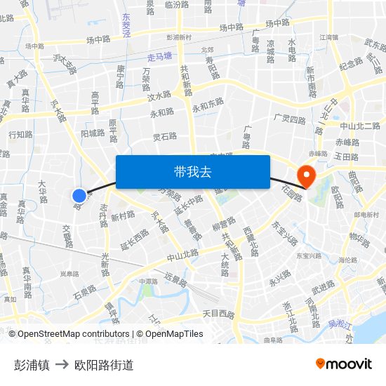 彭浦镇 to 欧阳路街道 map