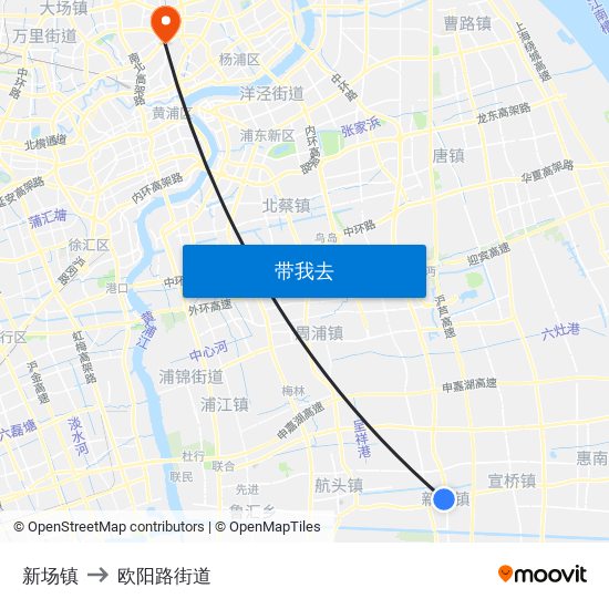 新场镇 to 欧阳路街道 map