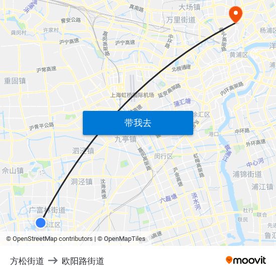 方松街道 to 欧阳路街道 map