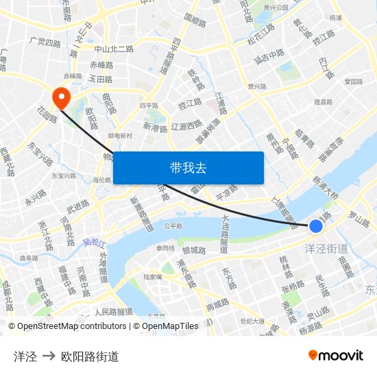 洋泾 to 欧阳路街道 map