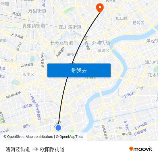 漕河泾街道 to 欧阳路街道 map