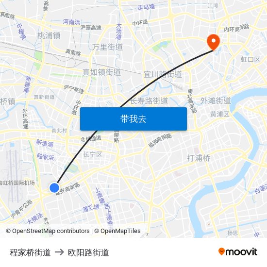 程家桥街道 to 欧阳路街道 map