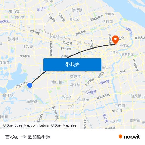 西岑镇 to 欧阳路街道 map