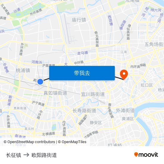 长征镇 to 欧阳路街道 map