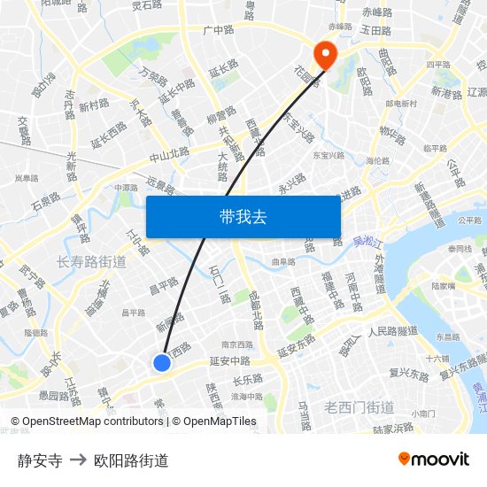 静安寺 to 欧阳路街道 map