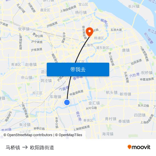 马桥镇 to 欧阳路街道 map