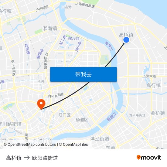 高桥镇 to 欧阳路街道 map