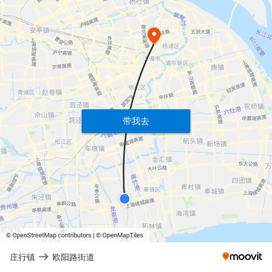 庄行镇 to 欧阳路街道 map