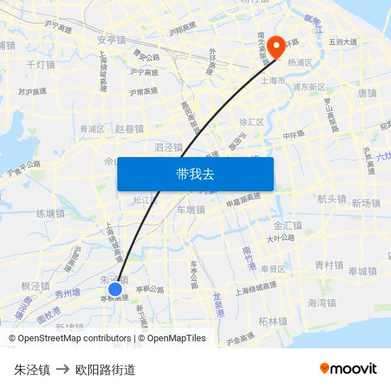 朱泾镇 to 欧阳路街道 map