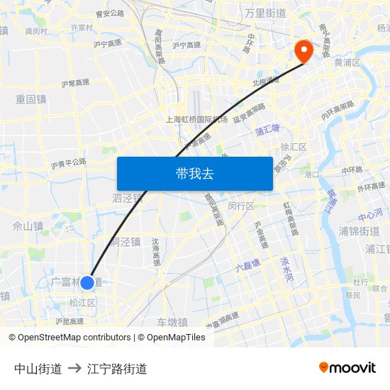 中山街道 to 江宁路街道 map