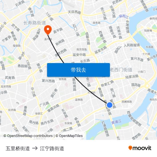 五里桥街道 to 江宁路街道 map