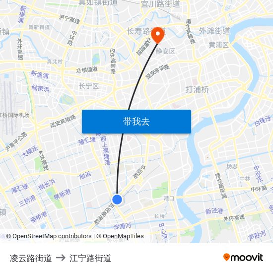 凌云路街道 to 江宁路街道 map