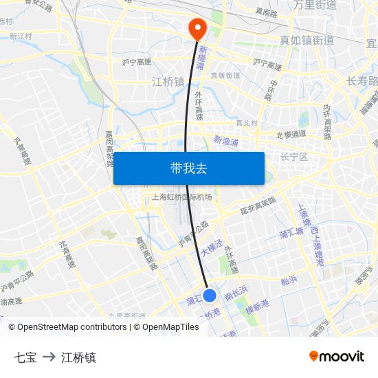 七宝 to 江桥镇 map