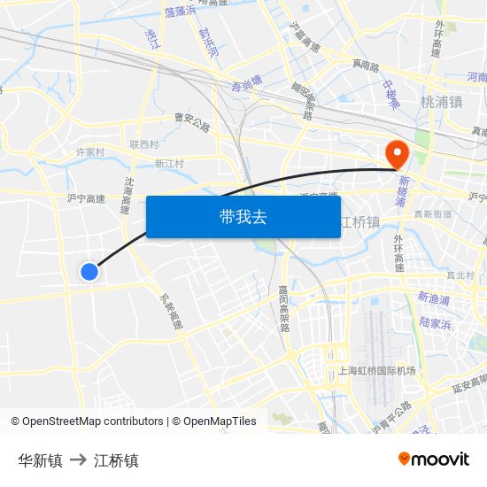 华新镇 to 江桥镇 map