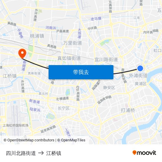 四川北路街道 to 江桥镇 map