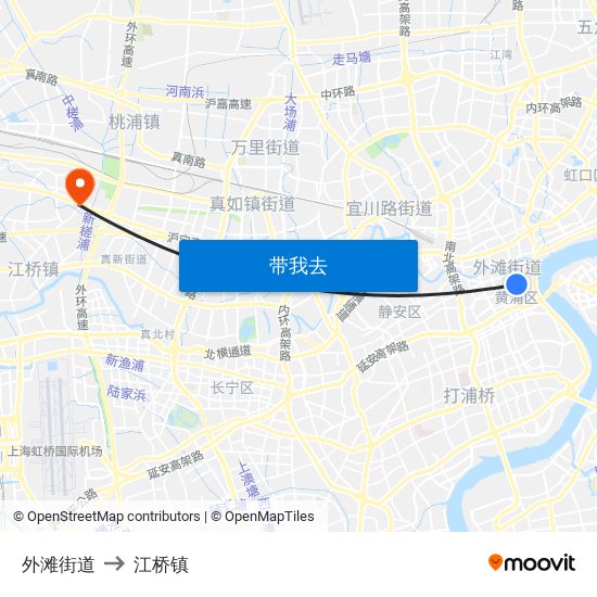 外滩街道 to 江桥镇 map