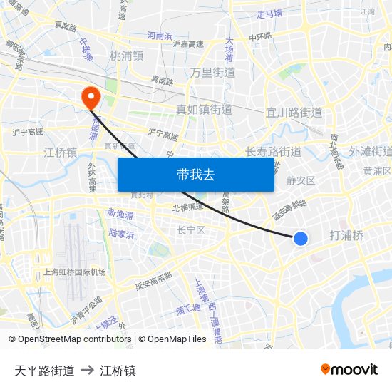 天平路街道 to 江桥镇 map