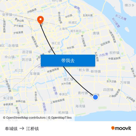 奉城镇 to 江桥镇 map