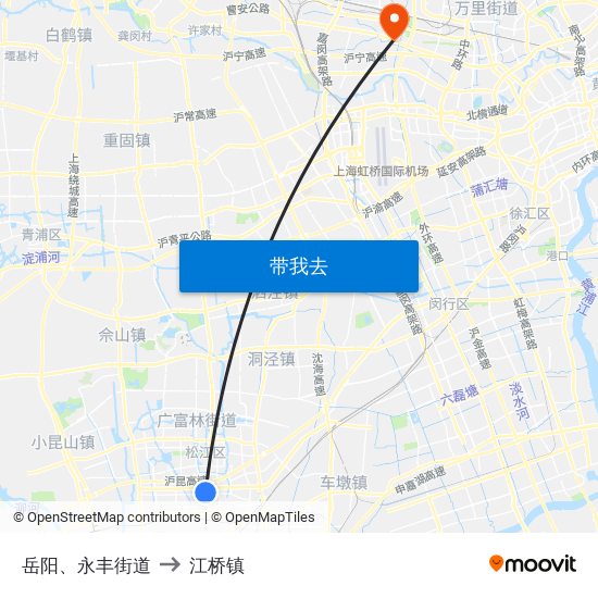 岳阳、永丰街道 to 江桥镇 map