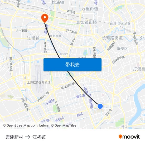 康建新村 to 江桥镇 map