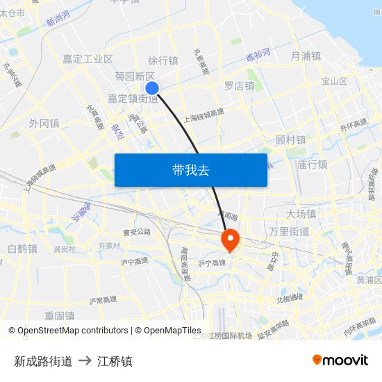 新成路街道 to 江桥镇 map