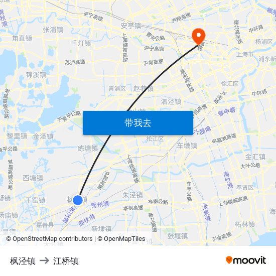 枫泾镇 to 江桥镇 map