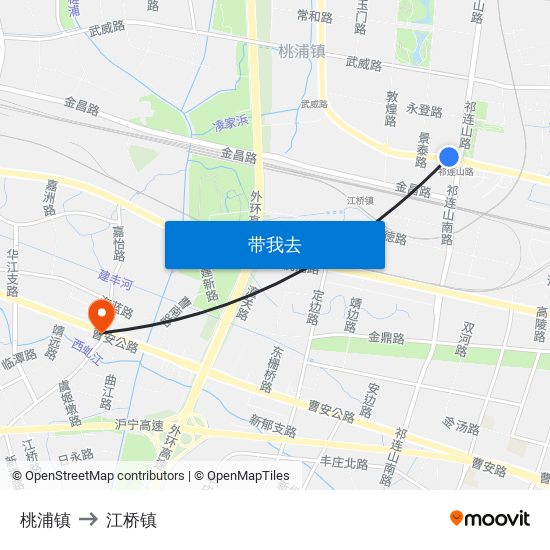 桃浦镇 to 江桥镇 map