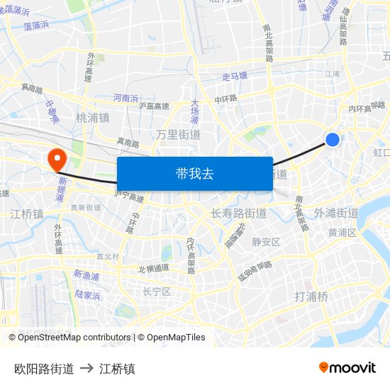 欧阳路街道 to 江桥镇 map
