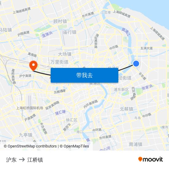 沪东 to 江桥镇 map