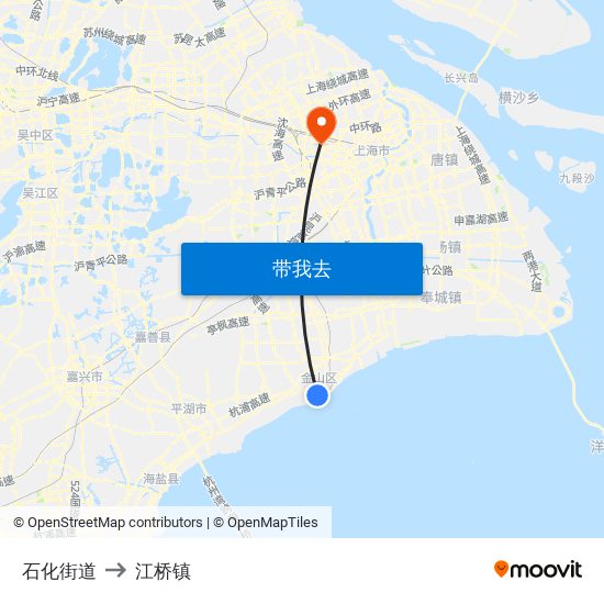 石化街道 to 江桥镇 map